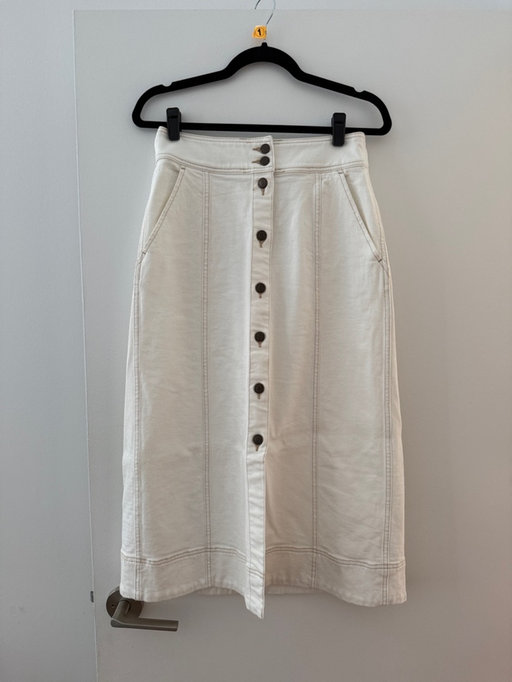 Unsubscribed Denim Button-Front Cream Midi Skirt
